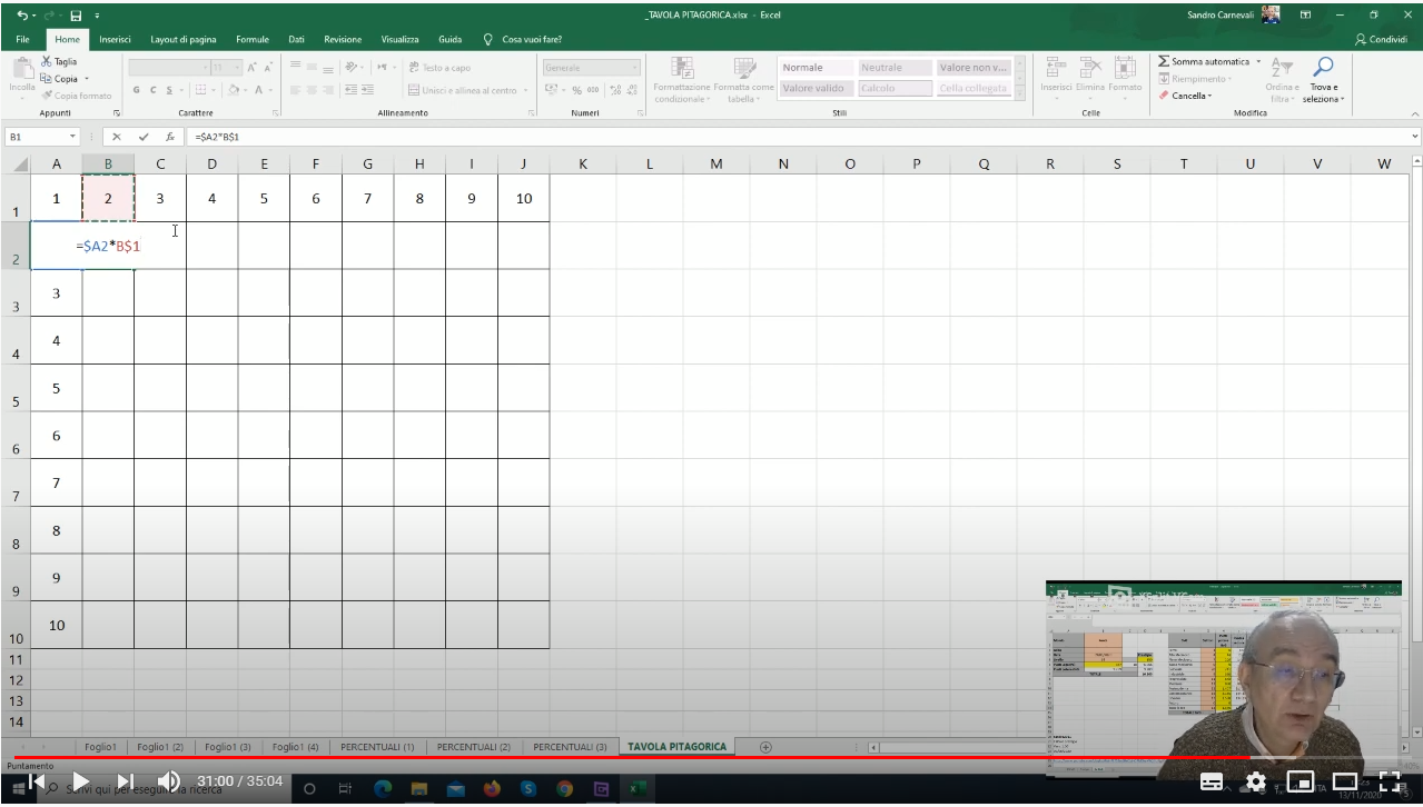 Excel ITA - Lezione 16: Tavola Pitagorica - RIFERIMENTI